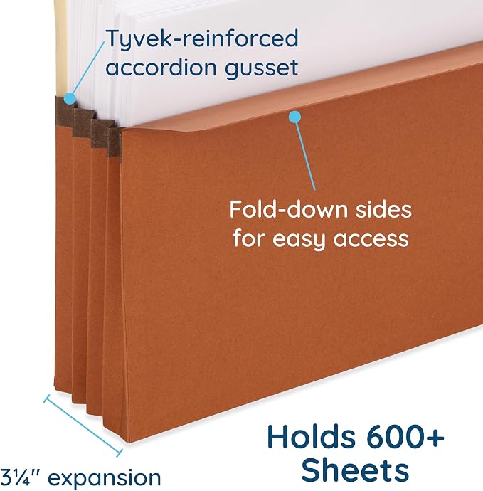 Blue Summit 10 Redwell Folders Legal Size, Brown Accordion File Folders, 3.5” Red Rope Expandable Pockets, Expanding Organizer (Pack of 2)