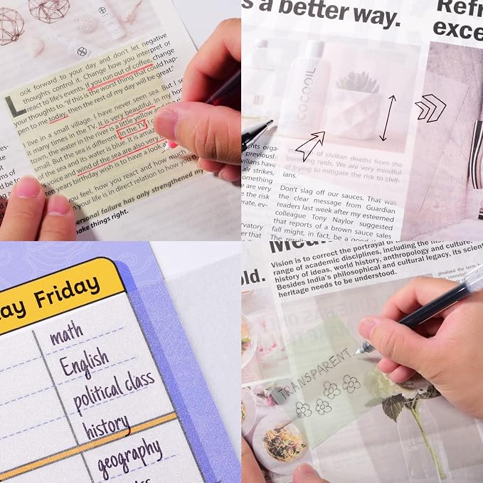 Gel Pen Friendly Multi-Size Transparent Sticky Notes - Translucent Matte Clear Pads for Bibles & Books, 3x2/3x3/3x4 in, 3 Pads 150 Sheets, Quick Dry Smudge-Free Tabs