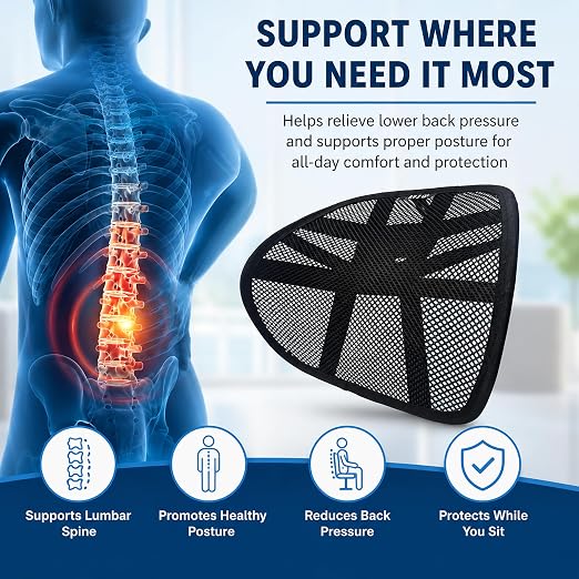 Lumbar Back Support | Adjustable Breathable Mesh Ergonomic Car Seat Home Office Desk Chair Pain Relief Cushion (Lumbar Support, 1, Pieces)