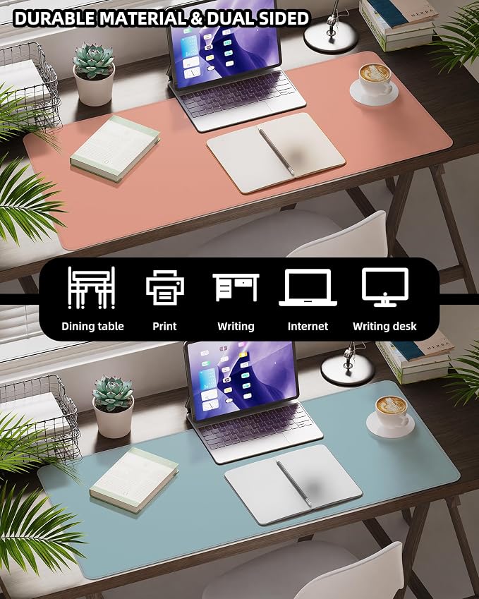 Large Desk Mat - 47.2"x23.6"Double-Sided Desk Pad Protector,Large Desk pad, Leather Desk Pad for Keyboard and Mouse,Mouse Pad for Office or Home Workspace(Pink Light Blue)