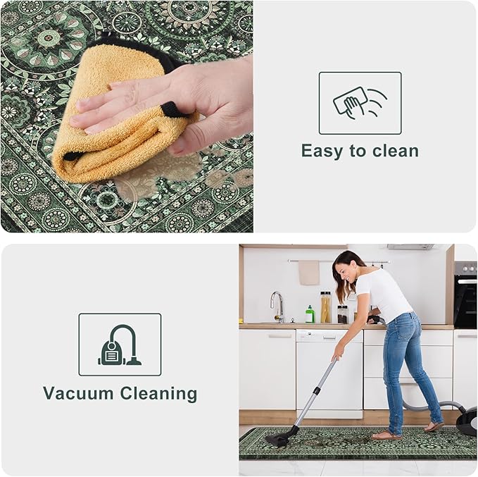 KIMODE Kitchen Mats for Floor Anti Fatigue, Farmhouse Green Kitchen Rugs Sets of 2, Cushioned Kitchen Floor Mats, Comfort Standing Mat for Sink, Laundry, Office, Desk 17"x59"+17"x29"
