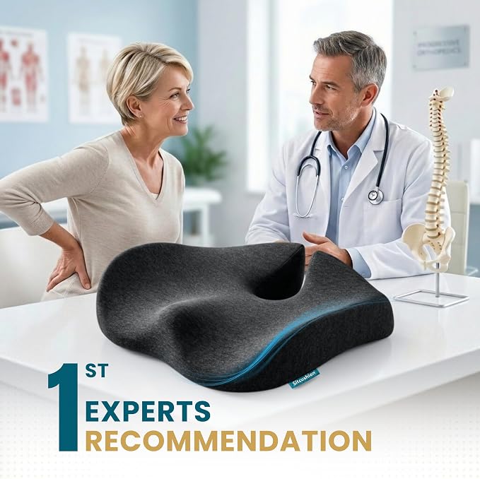 SitCushion Extra Large Memory Foam Seat Cushions for Office Chairs, Pressure Relief Seat Cushion for Tailbone Pain Relief, Desk Chair Pad for Sciatica, Lower Back Pain Relief (Cooling Black)