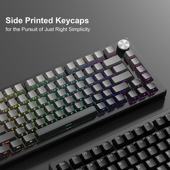 dagaladoo Grey black keycap set 136 key gradient double shot PBT keycaps 75% 100% Shine Through custom keycap cherry profile,Side printed keyboard keycaps Compatible with US Layout Mechanical Keyboard