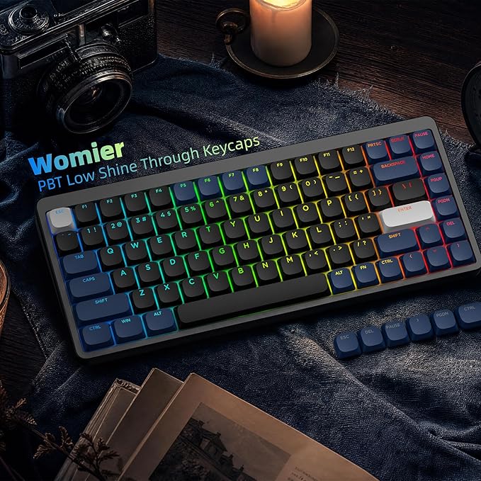 Womier Low Profile Keycaps - PBT Shine Through Keycaps for Mechanical Keyboard 60 65 75 100 Percent, Custom Key caps Full Size for Cherry Gateron MX Switches Mechanical Keyboard, Dark Blue