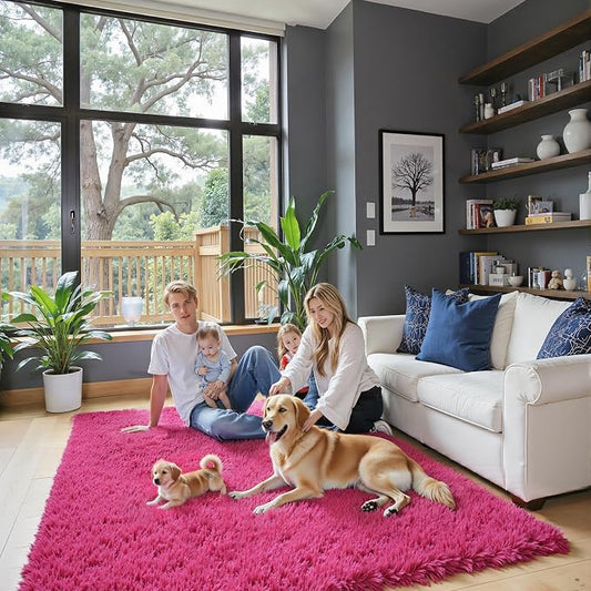 Rugs for Bedroom 4x6, Alfombras para Salas Shag Plush Soft Area Rug, Shaggy Carpets for Livingroom,Home Decor Aesthetic(Hot Pink, 4 x 6)