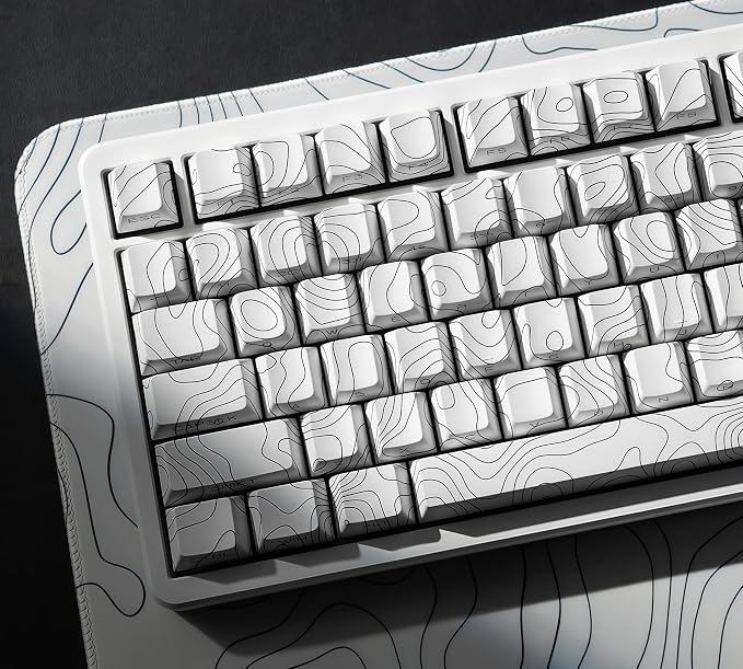 dagaladoo White Topographic keycaps pbt,Double Shot keycaps 75 Percent,Shine Through keycap Set,Side Print keybpard caps,Cherry Profile Key caps for Mechanical Keyboard 100%, 75%, 65%, 60% US Layout