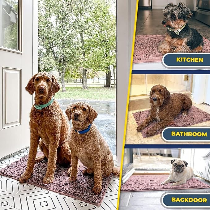 Muddy Mat® | Super Absorbent Door Mat Indoor, Microfiber Quick Dry Chenille Entryway Rug, Non-Slip Front Door Mat, Indoor Mats for Entryway, Machine Washable Pet Rug, Blush Pink 16" x 24"