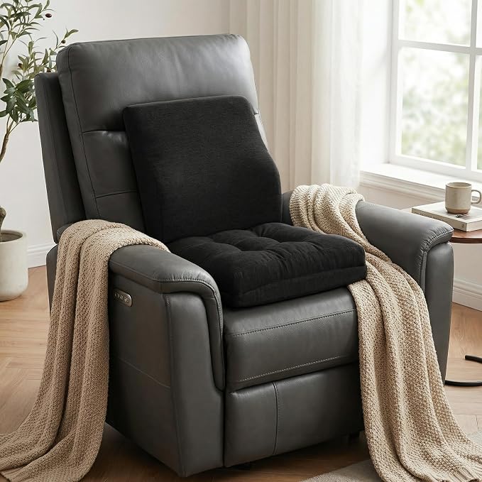 baibu Memory Foam Small Recliner Cushions with Lumbar Support Pillow Set, 18x16x4 Inch Dual-Layer Design Non-Slip Recliner Seat Cushion & Back Support Pillow for Reduce Hip & Lumbar Pain, Black