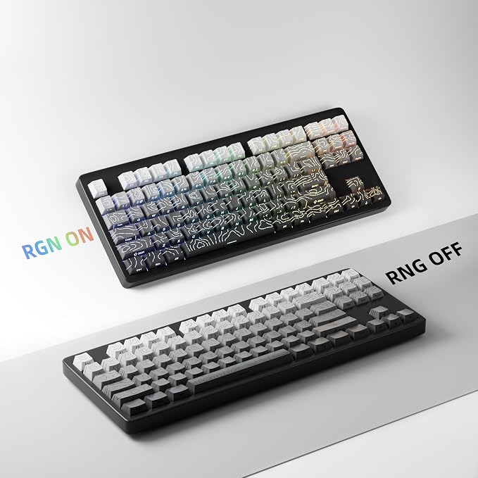 FunHub Shine Through PBT Keycaps - Black Double Shot Side Printed Backlit Keycaps Set 133 Keys 60% 65% 75% 100% Cherry Profile,Gradient Topographic Custom Key Caps for MX Switch Gaming Keyboards