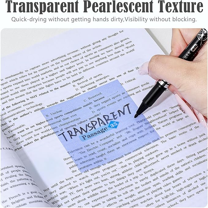BAYTORY 240 Sheets Pop Paper Up Transparent Glitter Sticky Notes, 1Pc Double Maker Pen, Waterproof Self-Stick Note, 3 x 3 Colorful Self-Adhesive Note for Bible Accessories (Green & Pink & Blue)