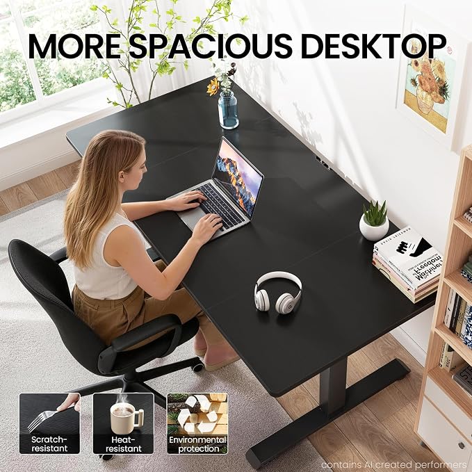 Veken 63" x 28" Super Large Standing Desk, Height Adjustable Electric Computer Desk, Sit to Stand Up, Modern Workstation for Home Office, Walking Pad, Writing, Gaming Bedroom Study, Black