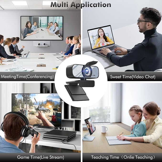 Gozvrpus USB HD Webcam with Built-in Microphone and Rotatable Tripod, 1080P Video, Wide Angle Camera, Privacy Cover, for Desktop PC or Laptop Computer（White）