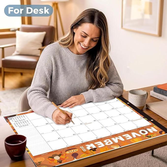 Desk Calendar 2026-2027 - 22" x 17", 18 Month Desk Calendar july 2026-2027 Dec, Large Monthly Desktop Calendar with Plastic Cover, Thick Paper, Corner Protectors - Colorful(2 Stickers Included)