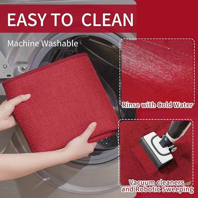 YDKGL Kitchen Mats for Floor, Super Absorbent Kitchen Rugs Non Slip Washable, Soft Imitation Linen Braided Kitchen Runner Rug, Standing Mat Kitchens Sink Mat, Easy to Clean, Red 17x71