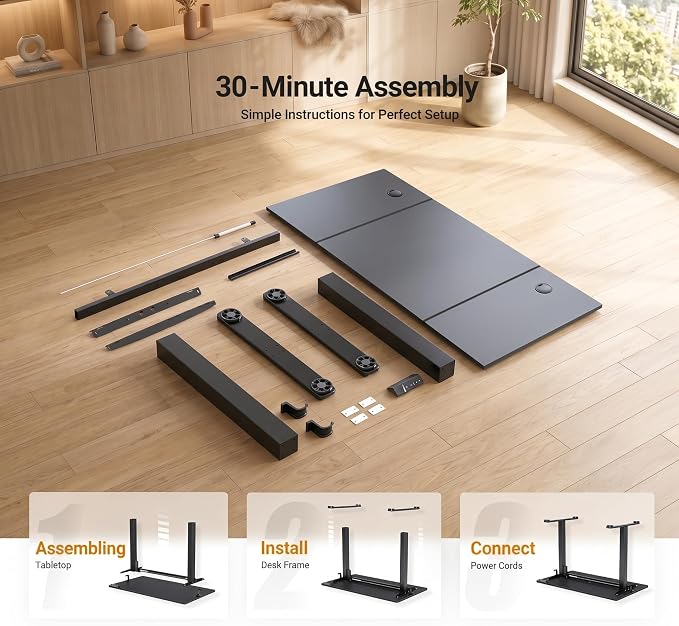 Claiks Electric Standing Desk 48x24 Inch Adjustable Desk, Black | 156lbs weight capacity, 3 memory presets, industrial steel frame, cable management hub, adjustable height , easy assembly