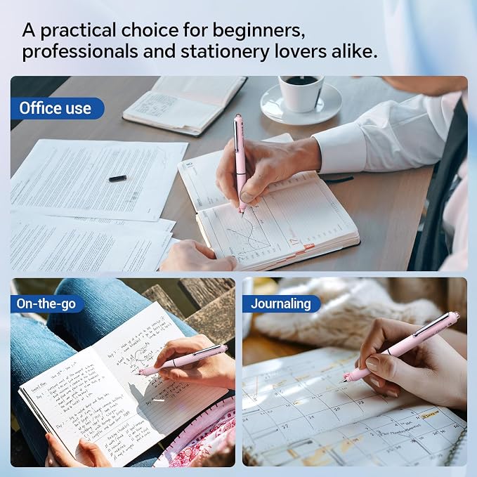 WRITECH Retractable Fountain Pen Clictek: Fine Nib Black Ink with 10 Refillable Ink Cartridges No Leaking Smooth Writing for Gift Calligraphy Journaling School Office
