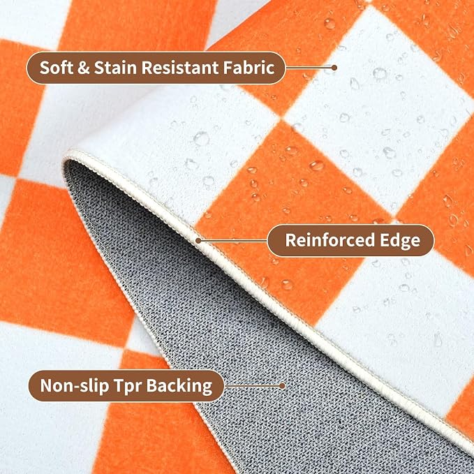 Terrug Orange and White Checkered Rug for Living Room,5x7 Area Rugs Washable with Non Slip for Bedroom,Soft Low Pile Stain Resistance Retro Carpet for Dorm Kids Room