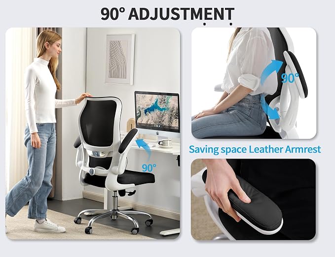 TRALT Ergonomic Office Chair- Desk Chair with Adjustable Lumbar Support | Big and Tall Back Ergonomic Desk Chair - Home Office Mesh Chairs and PU Leather Seat for Home Reading to Adults(White Black)
