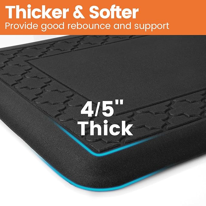 4/5 Inch Thicker Kitchen Mats for Floor Non-Slip Anti Fatigue Comfort Mat Waterproof Kitchen Rug for Sink, Office,Home Stain Resistant Standing Desk Rugs-17.3"x 39", Black
