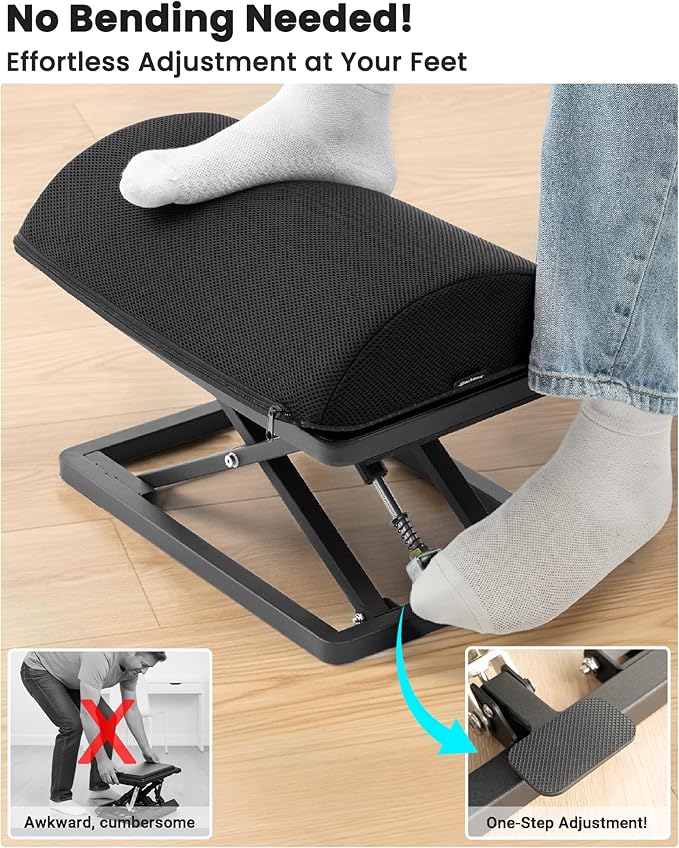 Truly Infinite Height Adjustable Footrest｜No Bending Needed—Foot Step-to-Adjust｜2.7"-13.1" Height｜Washable｜Foot Rest Stool for Under Desk at Work, Office/Home/Gaming/Study Desk Essentials