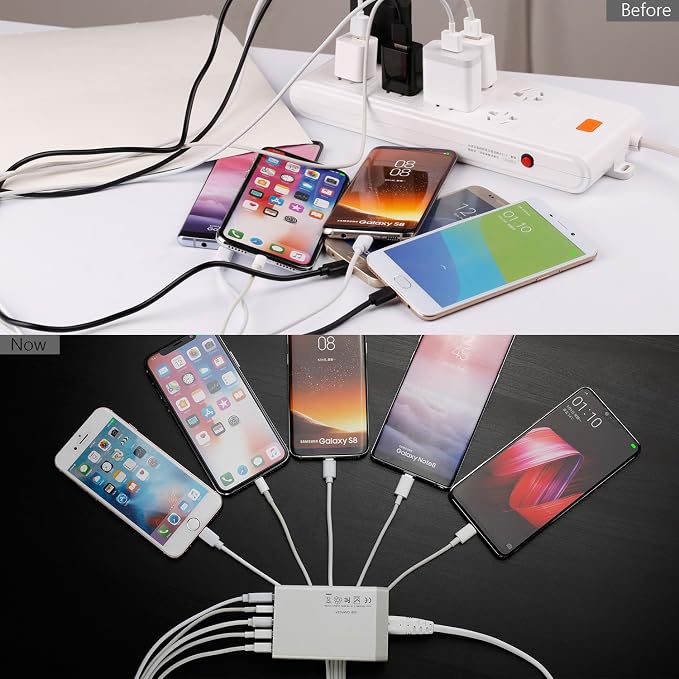 Desktop 5 Port USB Wall Charger 40W 8A, USB Hub Charging Station | Pezin & Hulin Protable Multi Port USB Charger for Multiple Devices, for Cell Phone, Tablet, Android Smart Phone and More