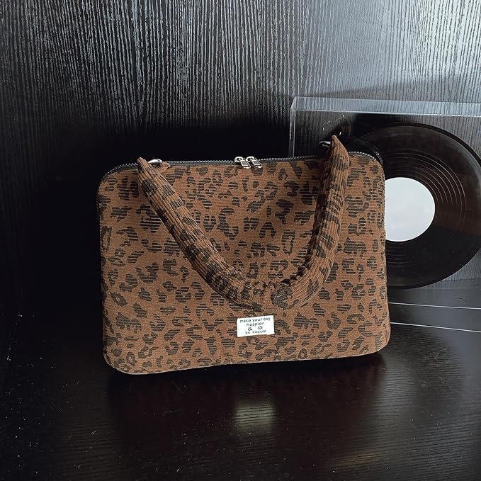 Leopard Print Laptop Case 11, 13,15 Inch Quilted Laptop Sleeve Soft Protective Cheetah Computer Sleeve for MacBook (Coffee, with Strap, 15 Inch)