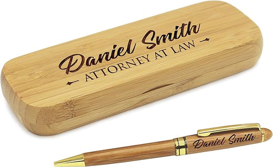 My Personal Memories Custom Engraved Ballpoint Pen with Personalized Case - Wood Pen Set for Lawyers, Doctors, Teachers, Graduates, Students (Bamboo)