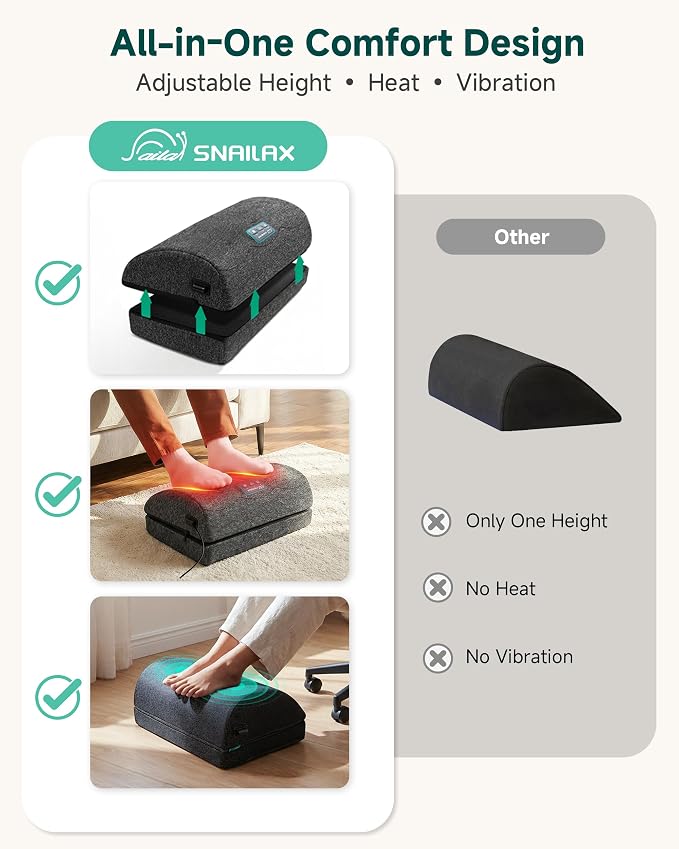 Snailax Footrest Massager with Adjustable Vibrating Heat, Ergonomic Footrest for Desk & Office, Foot Massager for Relaxation, Product for Office Workers, Fathers Day Gift for Dad