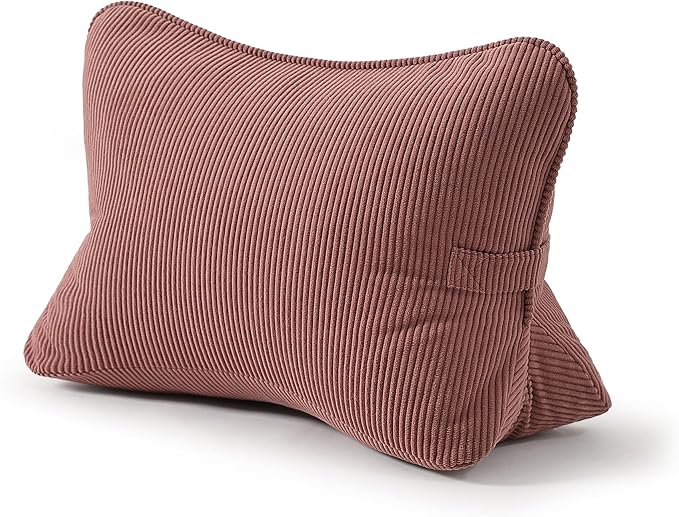 Pat. Pend. Corduroy Back Pillow for Sitting Up & Reading, Ergonomic Triangle Lumbar Support Cushion for Sofa, Armchair & Bed, Removable Cover, Brick Brown