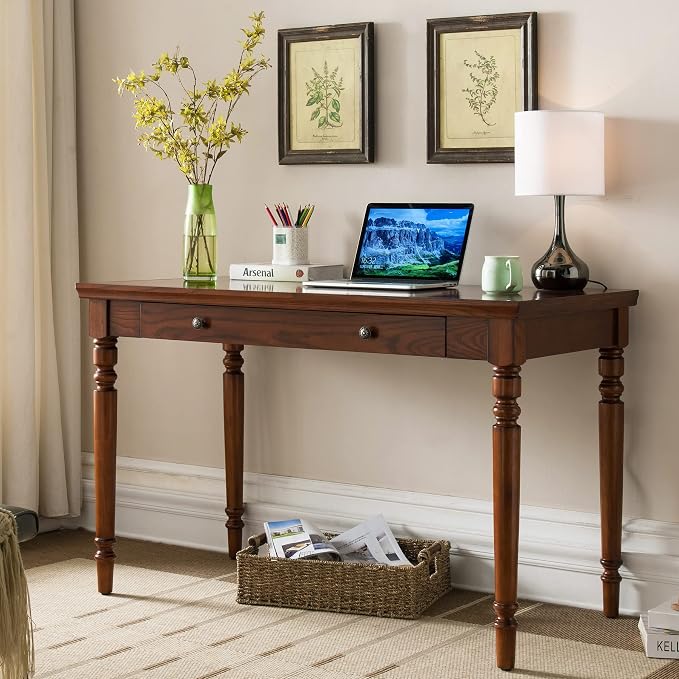 Leick Home Mission Office Desk, Solid Wood, with Drop Front Keyboard Drawer, Mission Oak, 82410