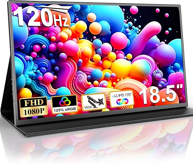COOLHOOD 18.5 Inch Portable Monitor for Laptop, 1080P FHD 120Hz 125% sRGB USB-C HDMI Travel Monitor for PC、PS4/5 、Xbox, Portable Screen with Smart Cover, VESA Compatible