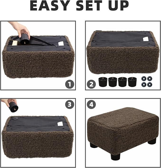 CAROLMADE Small Foot Stool Ottoman Footstool with Legs Under Desk Footrest for Living Room Bedroom and Office, Soft Brown