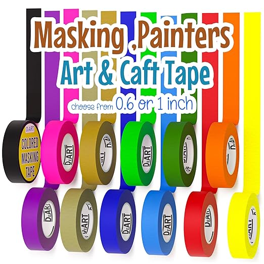 DEART Colored Masking Tape Painters Tape Writable 12 or 8 Pack 1 inch or 0.6 Inches for Arts & Crafts Labeling Coding Whiteboard Thin Paper Tape Craft Supplies Wire Management Scrapbook