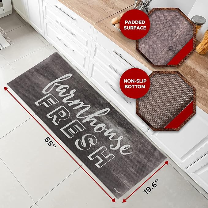J&V TEXTILES Kitchen Mat Cushioned Anti Fatigue Floor Mat,19.6"x55", Thick Non Slip Waterproof Kitchen Rugs and Mats, Standing Mat for Kitchen,Floor,Home,Office,Desk,Sink,Laundry (Farmhouse Fresh)