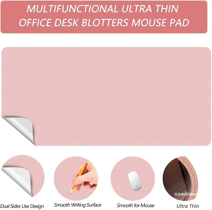 Office Desk Pad Protector Leather Desk Blotter Laptop Keyboard Mat Pad Waterproof Writing Desk Cover Mat Ultra-Thin Table Protector Cute for Women & Girl 17 X 36 Inch (Shell-Pink/Bright Silver)