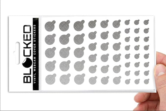 Rigid Series - 2X Thicker | Blocked Original Vinyl Webcam Cover Stickers | 57 Tabbed Restickable & Stackable Privacy Covers | for All Camera-endable Devices | 3-Sizes | Metallic Crisscross Textured
