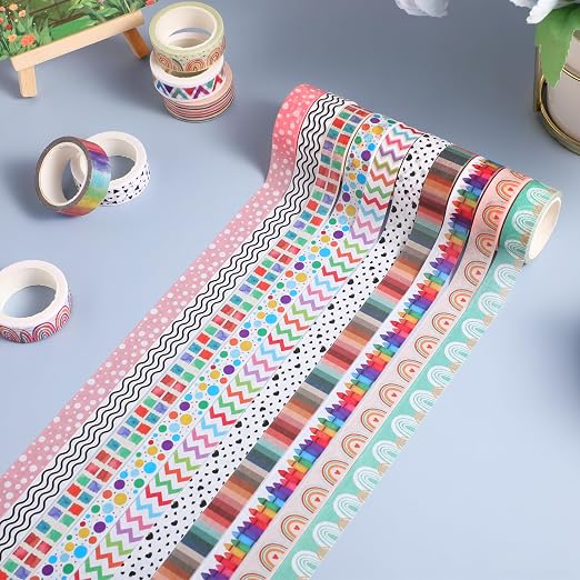 TaoBary 33 Rolls Washi Tape Set, 15 mm Holiday Washi Tape Set Seasonal Plaid Bohemian Colorful Vintage Cute for Card Wrapping Craft(Rainbow Style)