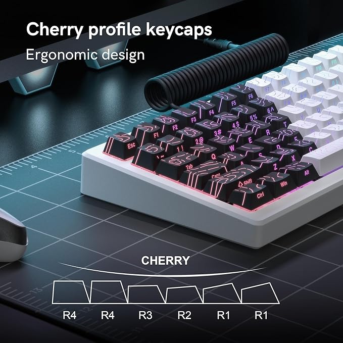 dagaladoo Double Shot PBT keycaps for Mechanical Keyboard,Black/White Topographic Key Board keycaps,Shine Through Custom Key caps,Cherry Profile Key caps for US Layout 60% 75% 100% Keyboard
