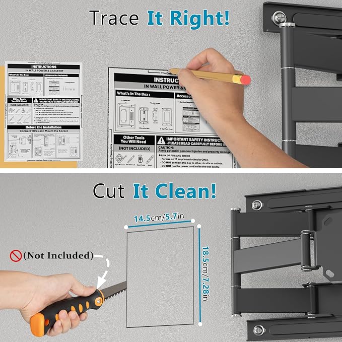 in-Wall Cable Management Kit, Dual Outlet Cable Hider with TypeC/USB Power Port (Unwired), Cutting Template, Perfect for Wall Mounted TVs