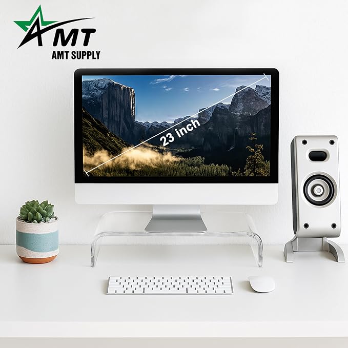 AMT Premium Acrylic Clear Monitor Stand Laptop/PC/Multimedia Monitor Riser for Home Office