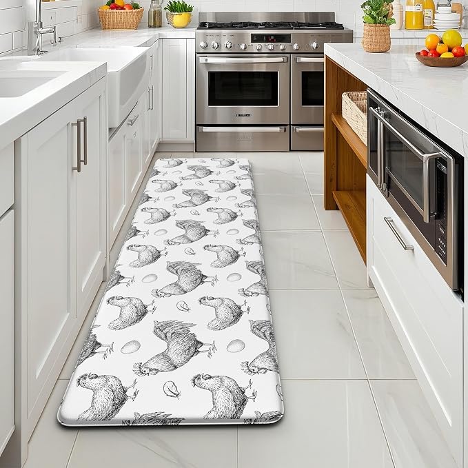 Farmhouse Chicken Kitchen Decor Mat, Extra Long Anti Fatigue Mat | Extra Long Coverage,Farmhouse Chicken Pattern,Cushioned Comfort,Non-Slip Backing,Waterproof Surface,Easy Clean,Kitchen Island