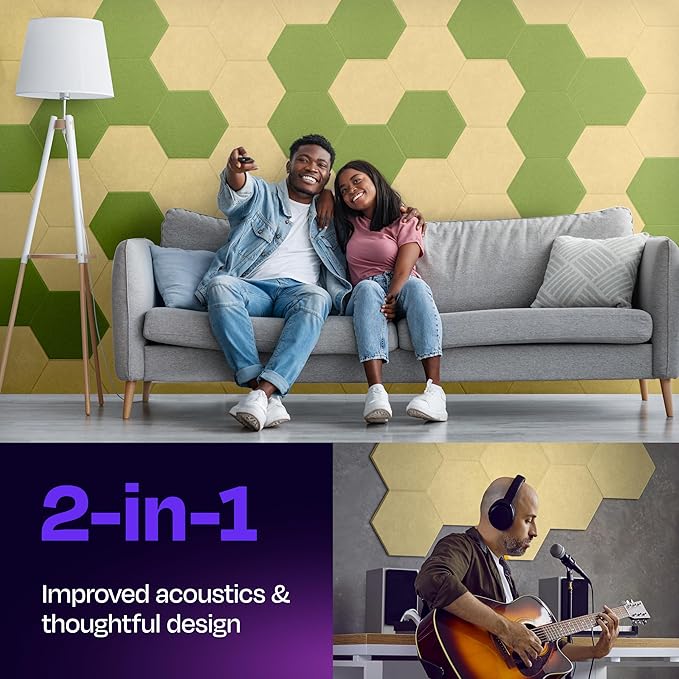 Acoustic Panels 12-Pack Soundproof Wall Panels 12"X10.4"X0.4" Sound Panels High Density Sound Dampening Panels - [Cancun Sand Hexagon]
