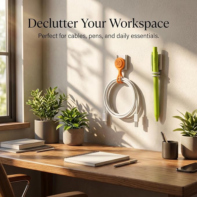 Magnetic Cable Organizer Starter Kit with Magnetic Cable Clips and Reusable Silicone Ties, Modular Storage System for Cords, Keys, Earbuds and Food Bags