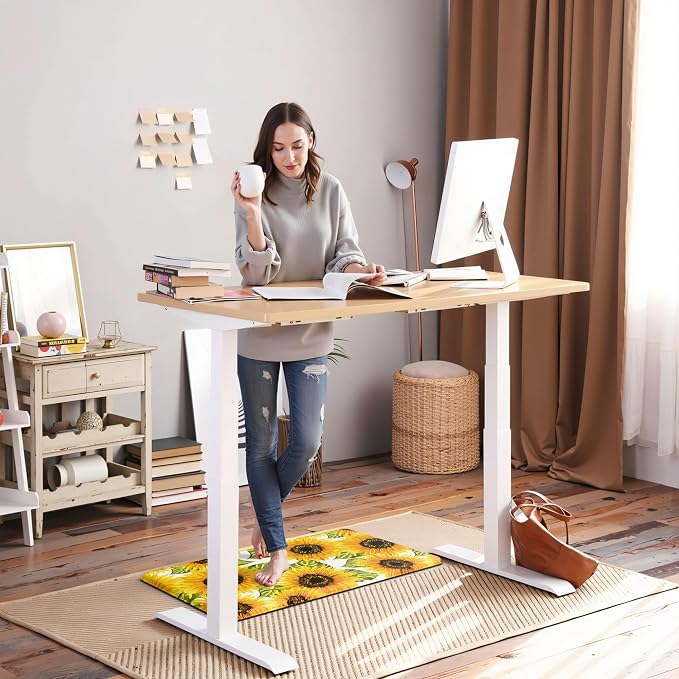 Sunflower Kitchen Decor Kitchen Mat, Cushioned Anti Fatigue Non-Slip | Bright Sunflower Pattern,Yellow docor,Cushioned Comfort,Non-Slip Backing,Waterproof Surface,Easy Clean,Kitchen Sink,Laundry