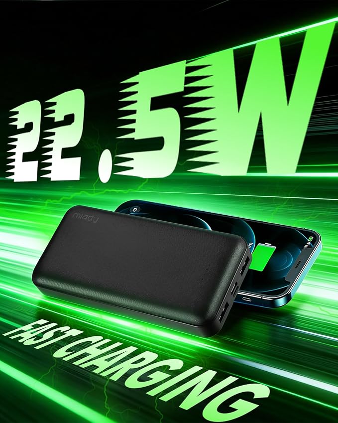 Miady 2-Pack Portable Charger PD 22.5W Power Bank 20000mAh Battery Pack | 74Wh丨Fast Charging丨3 Outputs 2 Inputs丨High Capacity丨Compatible with iPhone 17 iPad Android etc丨for Travel Camping丨Black+Black