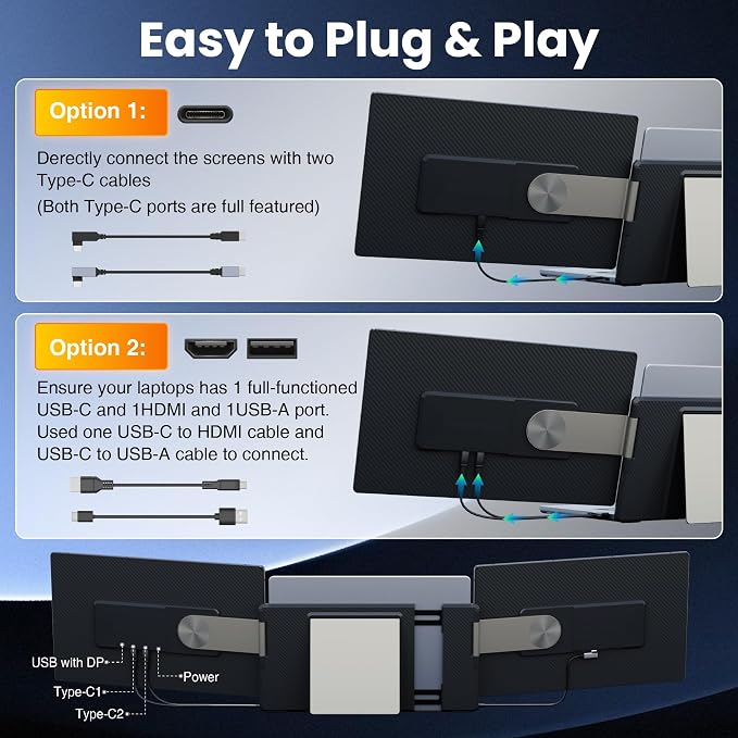 Upgraded Detachable 15.6" Laptop Screen Extender,FHD 1080P IPS Triple Portable Monitor for Laptop, Multiple Screens Design Monitor Extender for 13"-17.3" Laptops (Mac, Wins, Android, Dex)