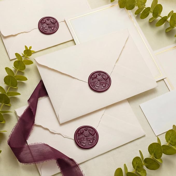 UNIQOOO Wax Seal Stickers - 3D Magnolia Wedding Invitation Envelope Botanical Seal Stickers, 50 Pcs Self- Adhesive Deep Burgendy Red Stickers, Perfect for Invitation, Christmas, Gift Wrapping, Party