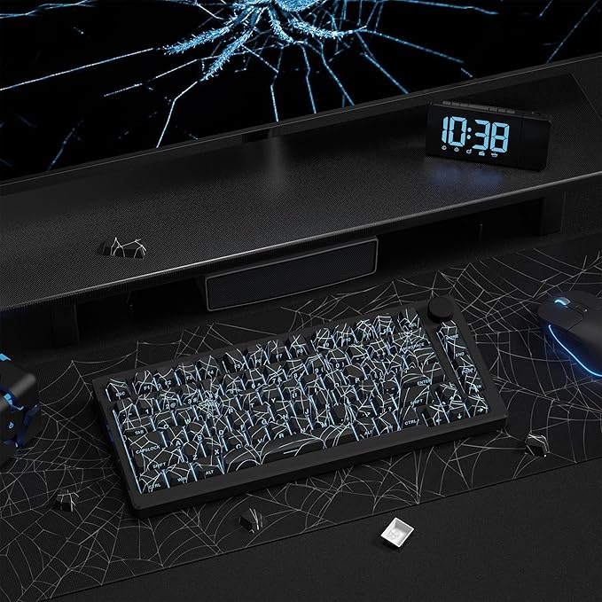 dagaladoo Black Spider Web Key caps Shine Through Keycap Set Side Printed Keyboard caps Cherry Profile Custom Key Board Key caps for 100% 75% 65% 60% TKL US Layout Mechanical Keyboard