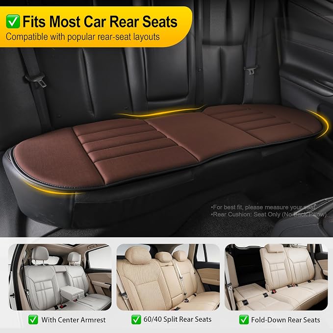 kingphenix 3-Piece Memory Foam Car Seat Cushion Set for Driving Comfort | 2 Front Seat Cushions and 1 Rear Bench Pad, 1.2-Inch Memory Foam, Non-Slip Bottom for Sedan, SUV, Truck and Van, Brown