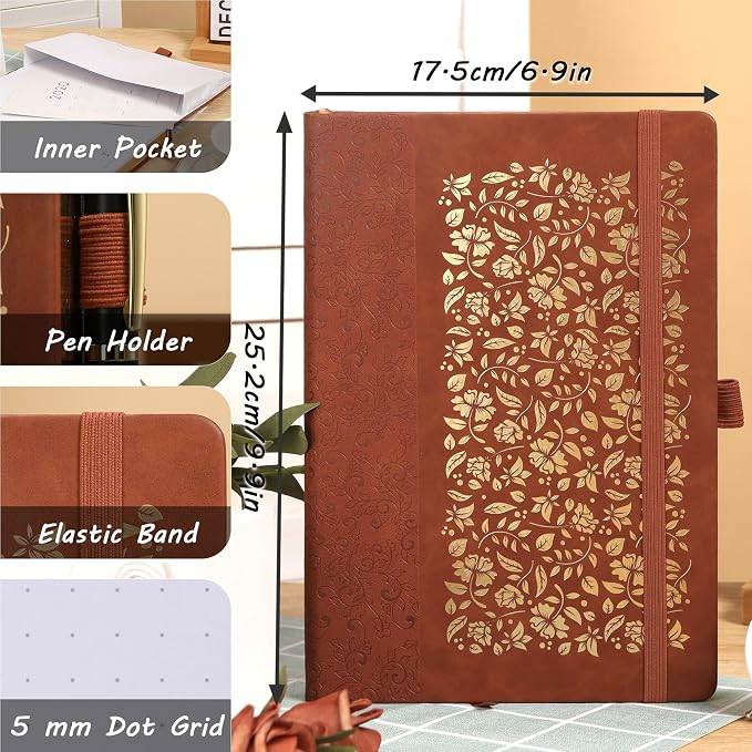 TIEFOSSI B5 Dot Journals for Women Men, 160 GSM Thick Paper, 150 Numbered Pages, 5 * 5MM Dot Grid, Dotted Notebooks for Planner Organization